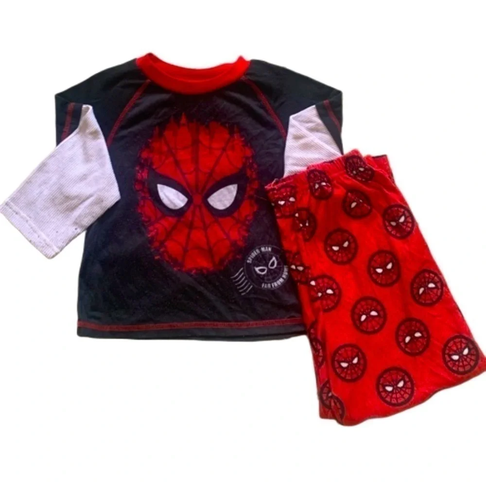 Marvel Spiderman Far From Home Long Sleeve Black & Red Fleece Pajamas